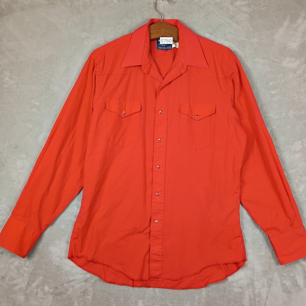 Wrangler Western Shirt Mens 16.5-35 Red Pearl Snap Cowboy Cut Long Sleeve 90s